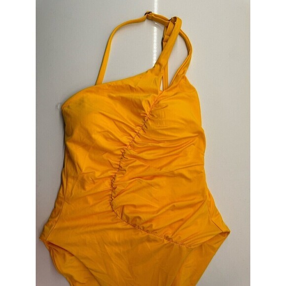 SOLUNA RUCHED Sheer Delight ONE SHOULDER One-Piece SWIMSUIT yellow gold size M - Picture 7 of 12